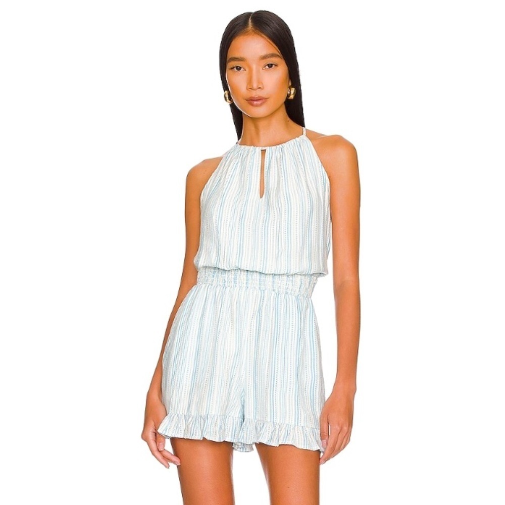 🌹hp!! 🌹NWT BCBGeneration Light Blue Striped Halter Neck Romper Size Large